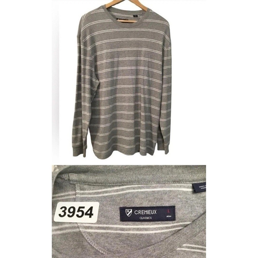 Cremieux Men Sweater Strip Size L‎ 100% Cotton Long Sleeves